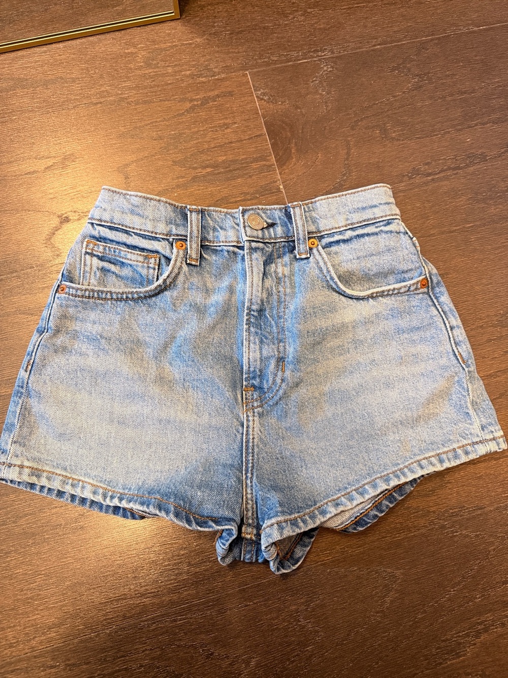 Reformation Light Blue High-Rise Denim Shorts